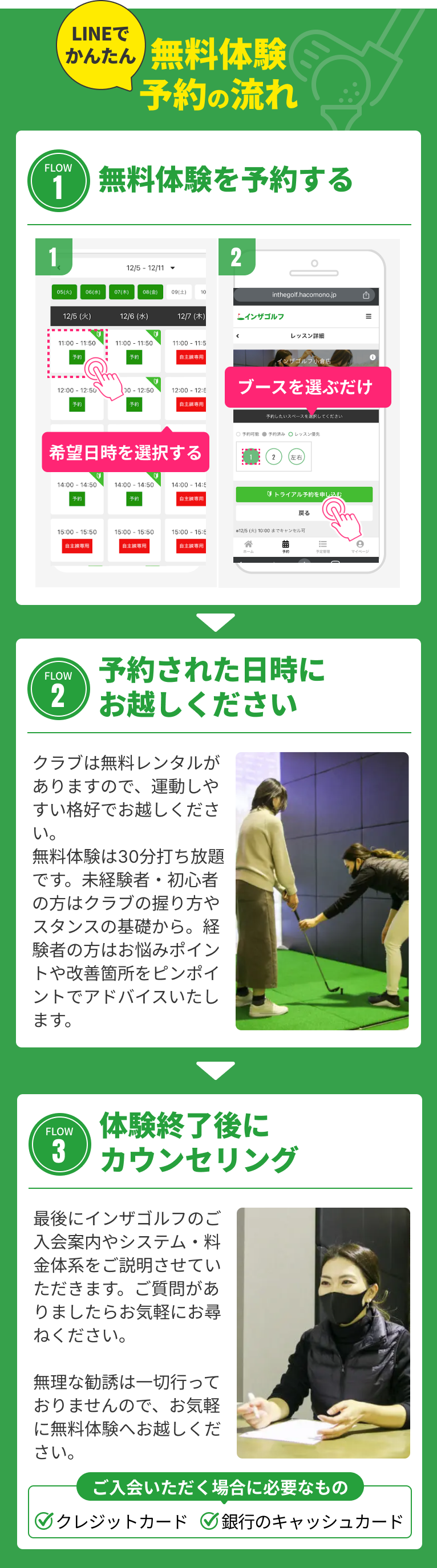 インザゴルフ無料体験レッスンの流れ